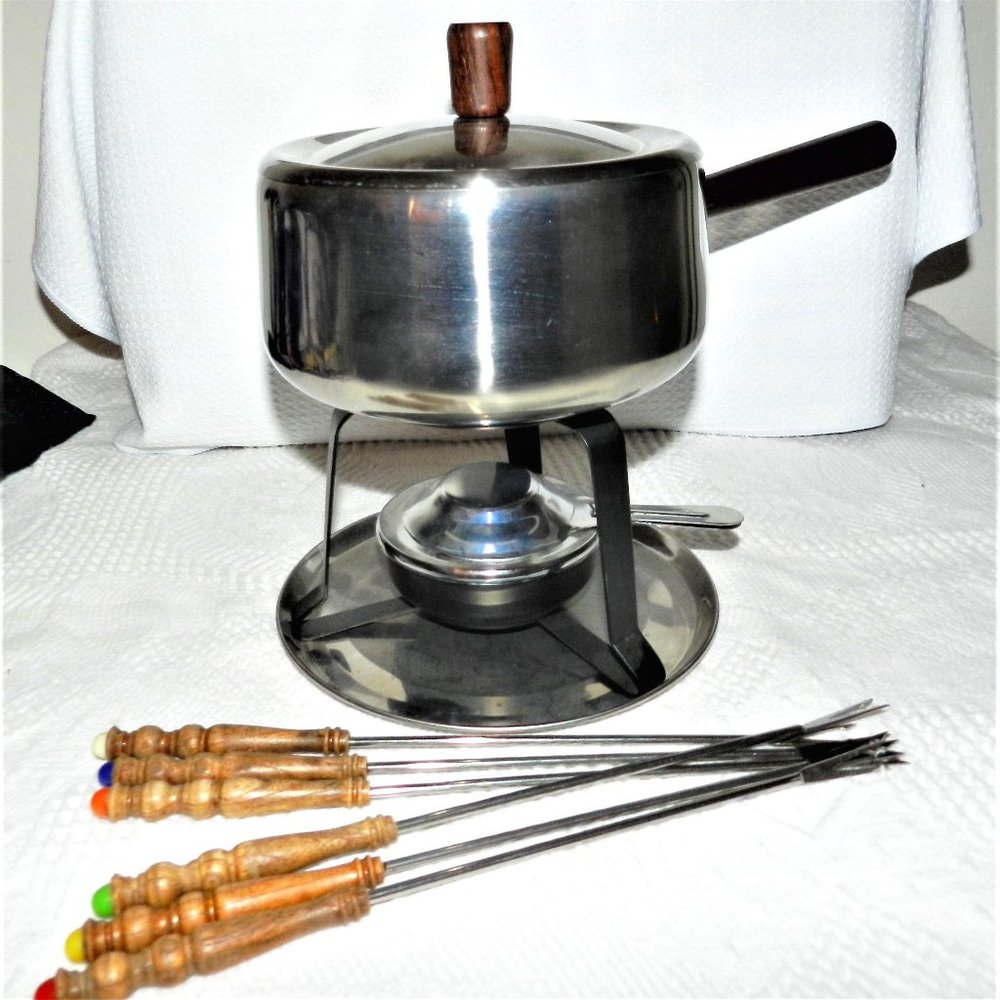 Vintage 60's Stainless Steel Fondue Set